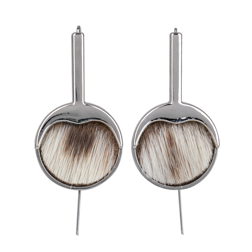 Earrings with Seal Fur - Silver/Natural - Image 2
