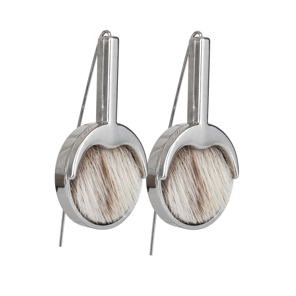 Earrings with Seal Fur - Silver/Natural