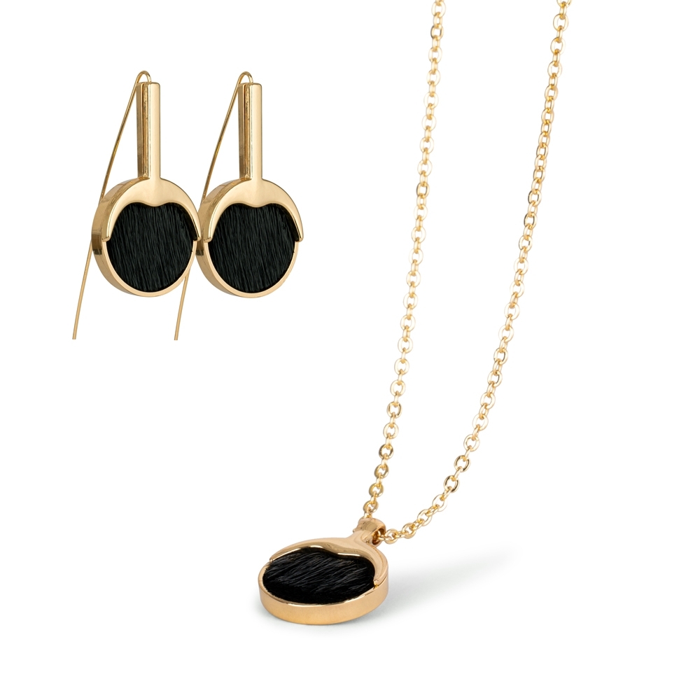 Jewellery Set with Seal Skin - Gold/Black