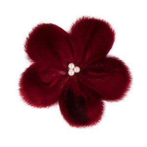 Brooch in Seal Skin with Pearls, Red
