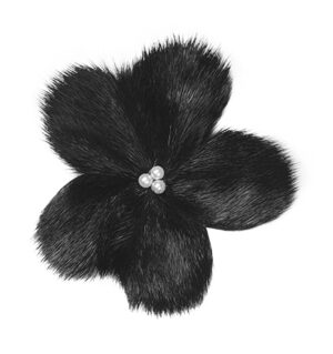 Brooch in Seal Skin with Pearls, Black