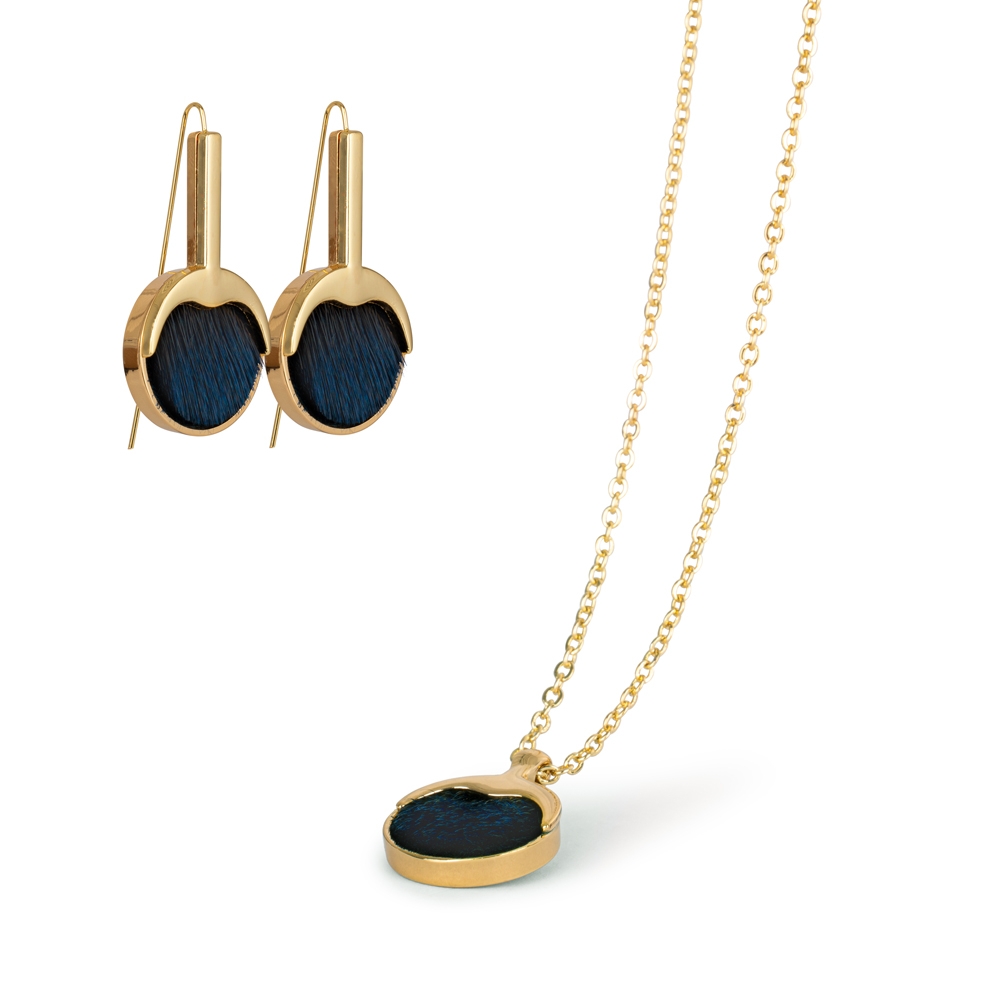 Jewellery set with Seal skin - Gold/Navy