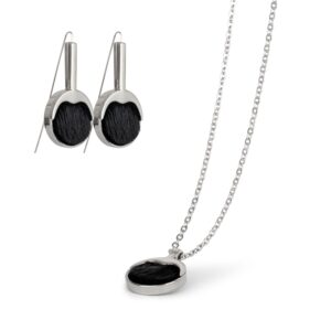 Jewellery Set with Seal Skin - Silver/Black
