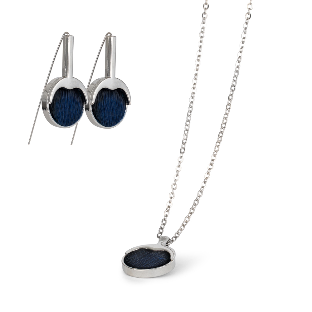 Jewellery set with Seal skin - Silver/Navy